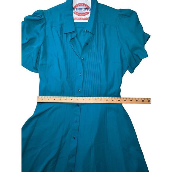 Nanette Lepore Shirt Dress Women 12 Teal Belted Short Sleeve Collared Polyester - Picture 6 of 7